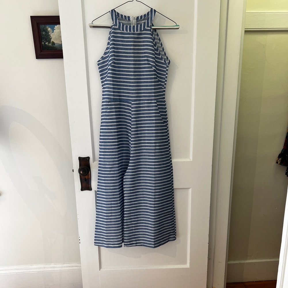 Blue and white striped romper